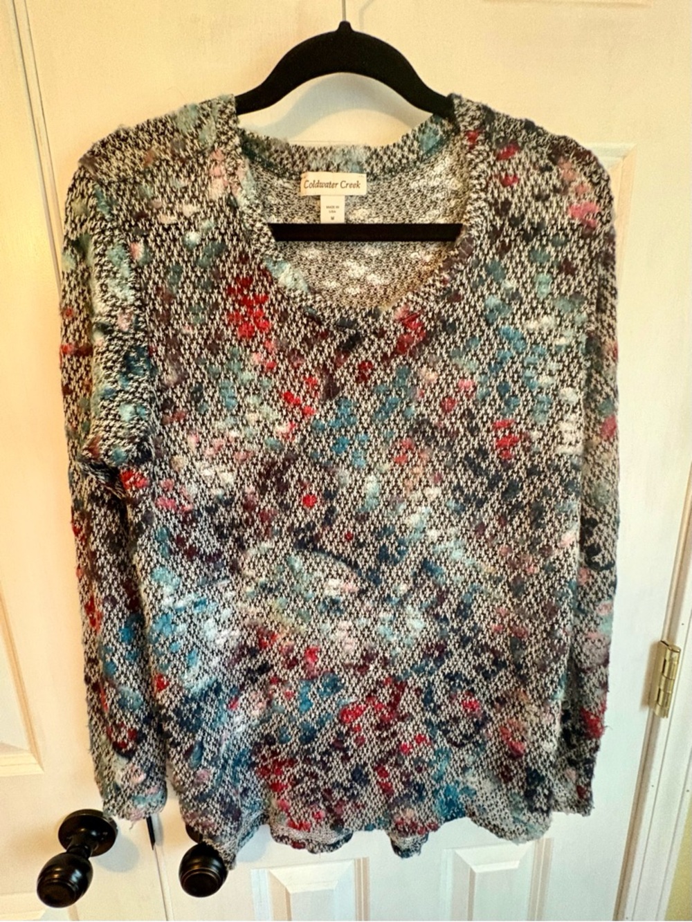 Coldwater Creek Crewneck Sweater in Blue, Red, Gray and White Mix
